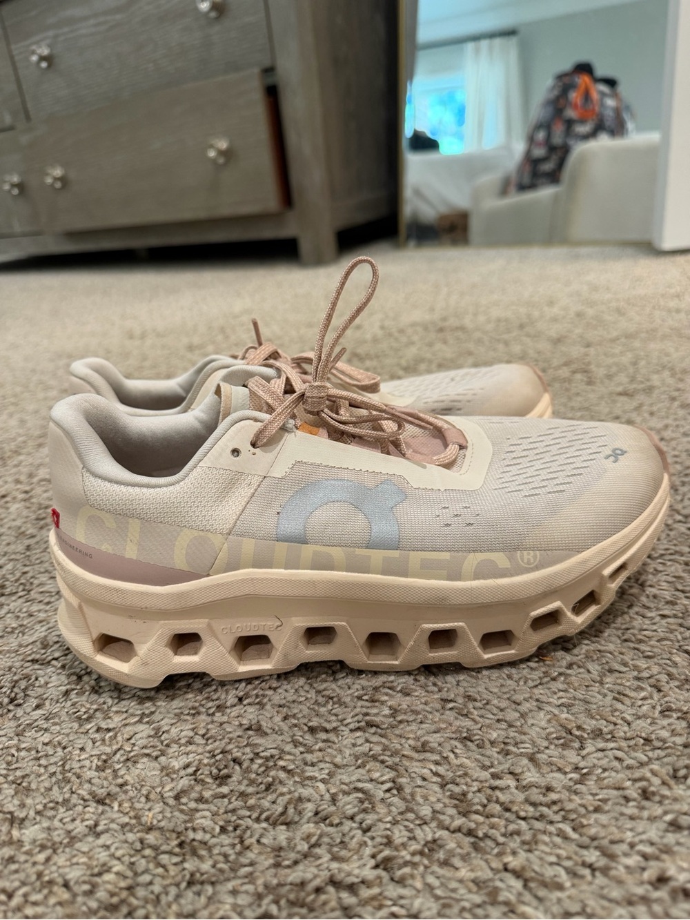 On Cloud Sneakers in Light Beige and Pink